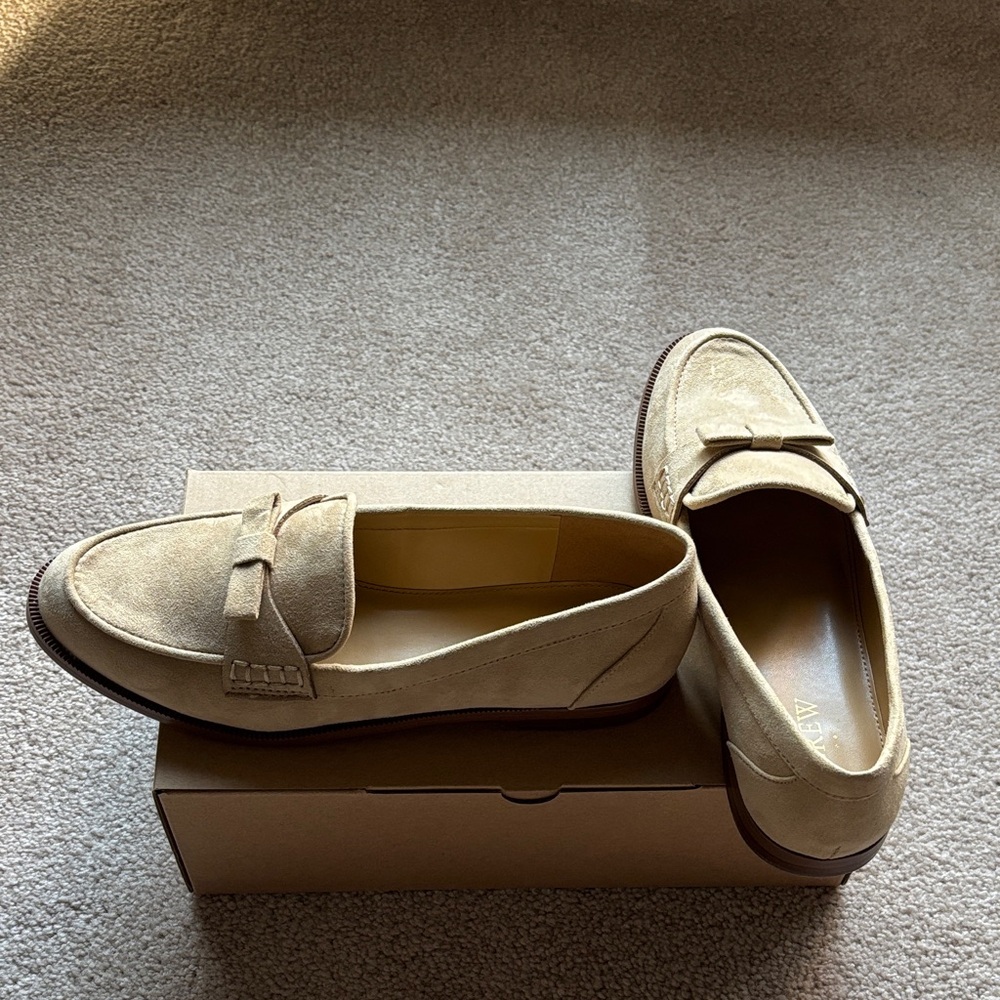 J. Crew Tan Suede Loafers with Bow Detail